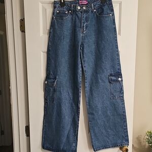 Edikted Dark Blue Wide-Leg Cargo Jeans